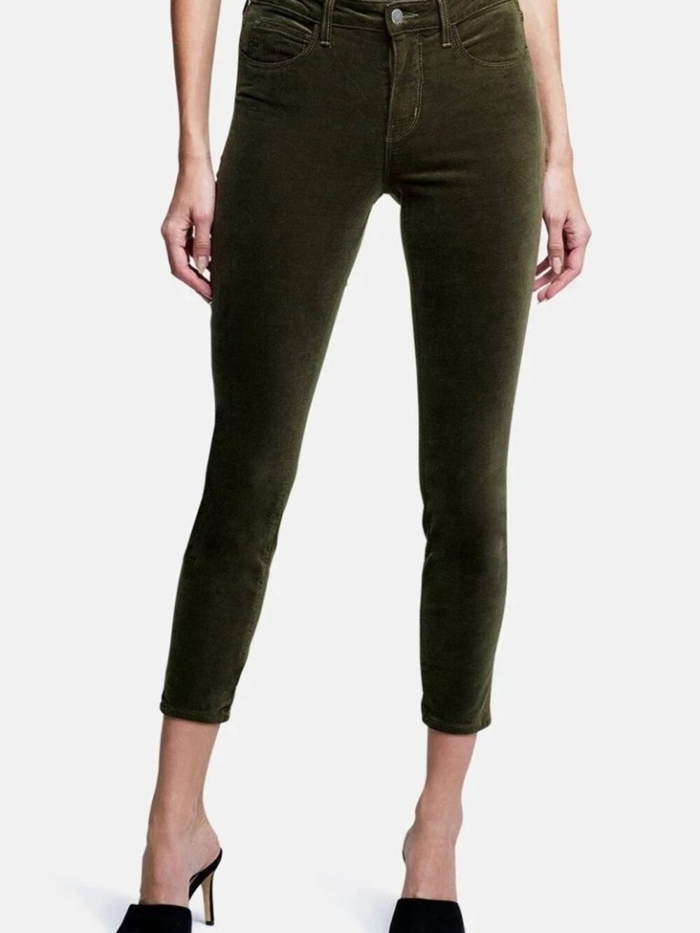New L'AGENCE MARGOT High Rise Skinny VELVET Pants Cropped Stretch Ivy Green 23